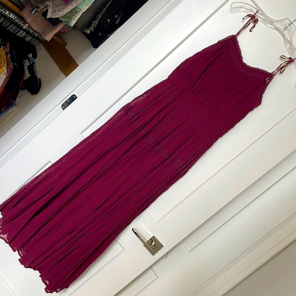 MISA Garnet Red Swiss Dot Maxi Dress - Size Small